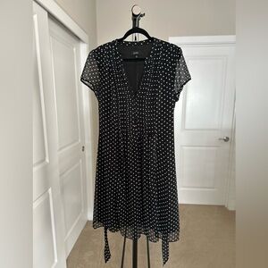 Women’s MSK Black and White Polka Dot Tie-Front Lined Midi Dress Size 16